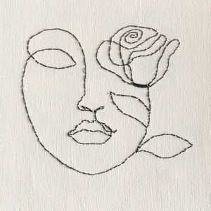HAND MADE line art embroidery on canvas.